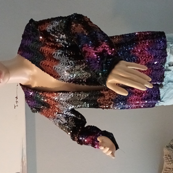 Coppola Shop vintage 70's sequin zig zag open cardigan jacket S M union made - Picture 16 of 16